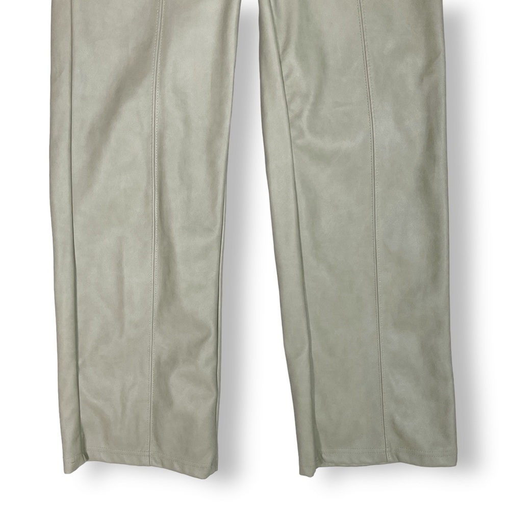Zara Faux Leather Pants High Rise Wide Leg Ankle Crop Light Sage Sz XS - Picture 3 of 12